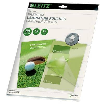 Leitz iLAM Premium Laminierfolien DIN A4 Glänzend 80 Mikron (2 x 80) Transparent 25 Stück