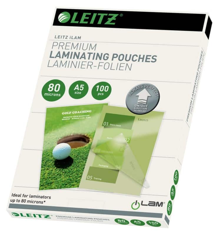 Leitz iLAM Premium Laminierfolien DIN A5 Glänzend 80 Mikron (2 x 80) Transparent 100 Stück