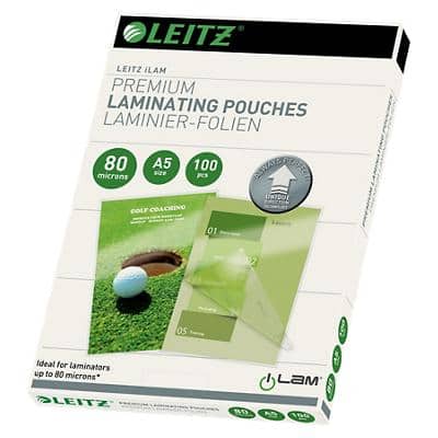 Leitz iLAM Premium Laminierfolien DIN A5 Glänzend 80 Mikron (2 x 80) Transparent 100 Stück