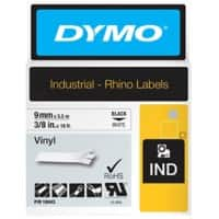 DYMO Schriftband RHINO 18443 Vinyl Schwarz auf Weiß 9 mm x 5,5 m