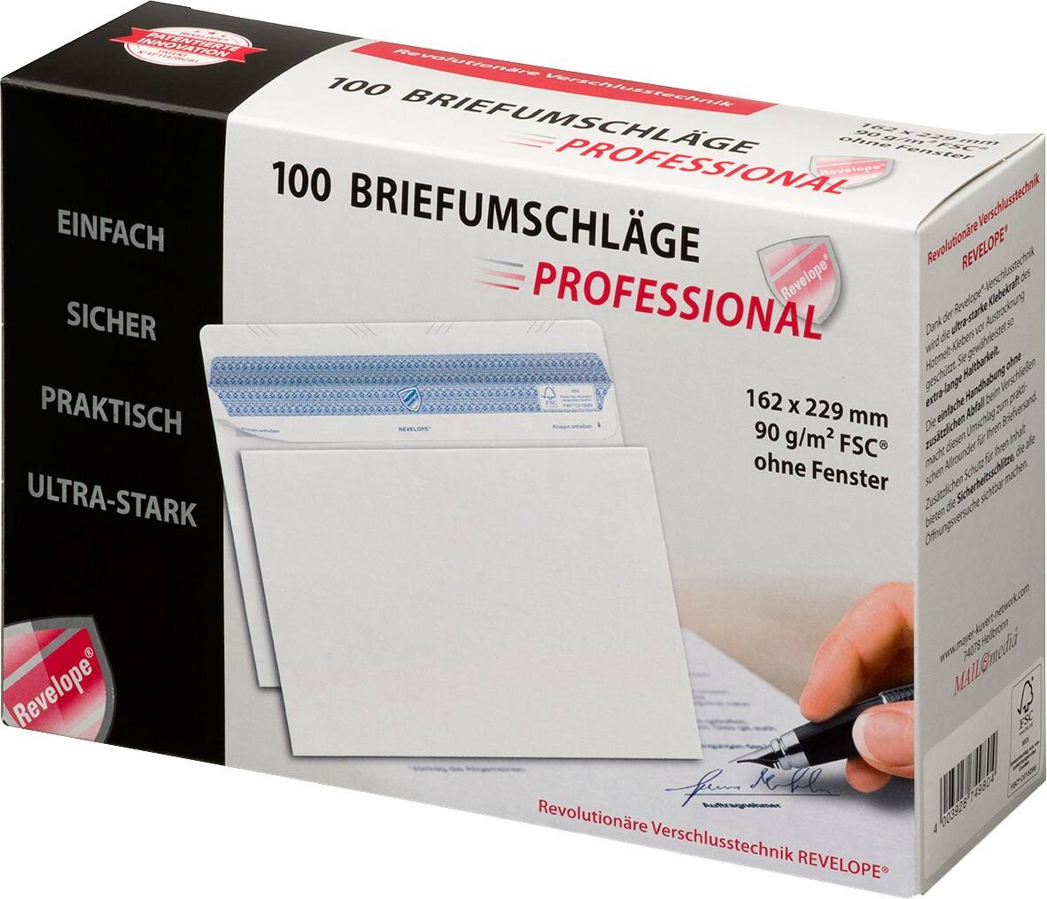 PROFESSIONAL Briefumschläge C5 90 g/m² Weiß Ohne Fenster Selbstklebend 100 Stück