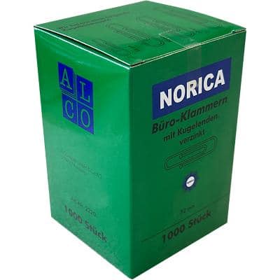 Norica Brief- und Aktenklammern/2220, verzinkt, 32mm, Inh. 1000 Stück