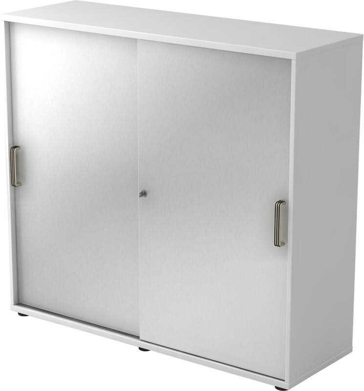 Hammerbacher Schiebetürenschrank Spanplatte 2 Fachböden abschließbar 1.200 x 400 x 1.100 mm Silber, Weiß