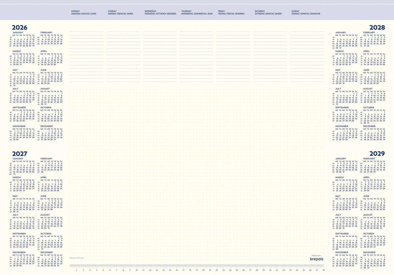 Brepols Schreibunterlage 2025, 2026, 2027, 2028 1 Jahr / 1 Seite Deutsch, Englisch, Französisch, Niederländisch 5 (B) x 59 (T) x 41,2 (H) cm Creme 50 Blatt