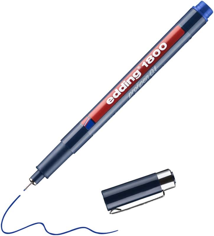edding 1800 Fineliner  Extra Fein Rundspitze  - 0,25 mm Blau Nachfüllbar Wasserbeständig