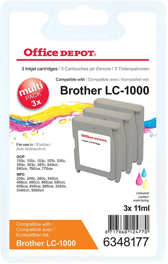 Kompatible Office Depot Brother LC1000 Tintenpatrone 3 Farbig 3 Stück