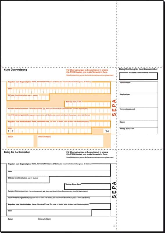 Sigel PC-SEPA-Überweisung/ZV570, beleglesefähig, MP, 90 g/m², A4, Inhalt 100 Formulare