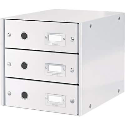 Leitz Click & Store WOW Schubladenbox mit 3 Schubladen DIN A4 Laminierte Hartpappe Weiß 28,6 x 35,8 x 28,2 cm