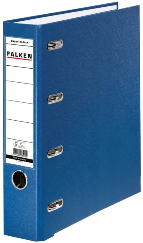 Falken Doppelordner Breit DIN A5 70 mm Blau 4 Ringe S70 Pappkarton, PP (Polypropylen) Querformat