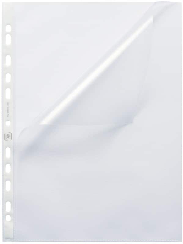 OXFORD Prospekthüllen  DIN A4 Genarbt Transparent 120 Mikron PP (Polypropylen) Öffnung oben und links 11 Löcher 71412FL 100 Stück