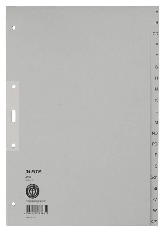 Leitz A - Z Alphabetische Register DIN A4 Grau 20-teilig 100 g/m² Pappkarton 4 Löcher 4300