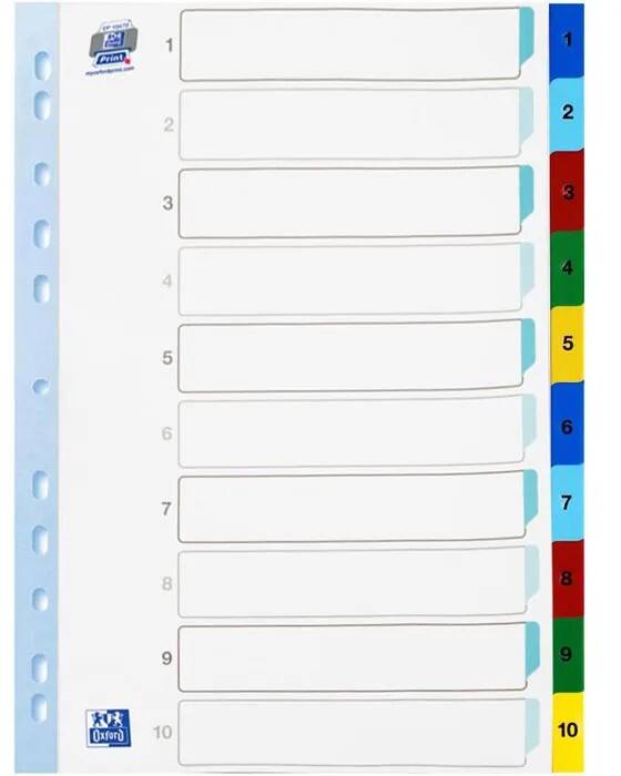 OXFORD 1 bis 10 Alphabetische Register DIN A4 Weiß 10-teilig Pappkarton 11 Löcher