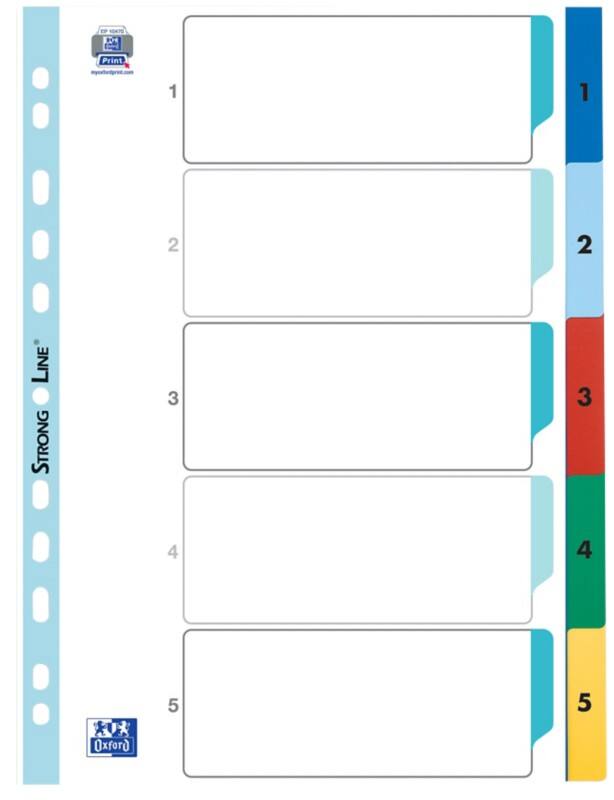 OXFORD 1 bis 5 Zahlenregister DIN A4 Weiß 5-teilig Pappkarton 11 Löcher