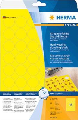 HERMA Mehrzwecketiketten 8034 Gelb Rund 1200 Etiketten pro Packung