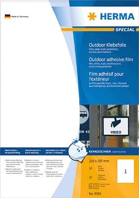 HERMA Wetterfeste Etiketten 9501 Mattes Weiß Rechteckig 50 Etiketten pro Packung