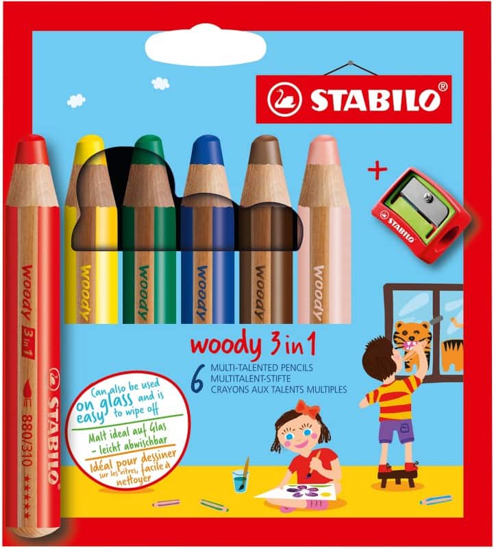 STABILO woody 3 in 1 Buntstifte Farbig sortiert 8806-2 6 Stück