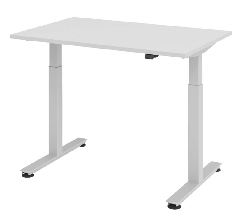 Hammerbacher XMST VXMST Elektrisch Höhenverstellbar Sitz-Stehschreibtisch Rechteckig Grau T-Fuß 1.200 (B) x 800 (T) x 1.200 (H) mm Spanplatte, Stahl