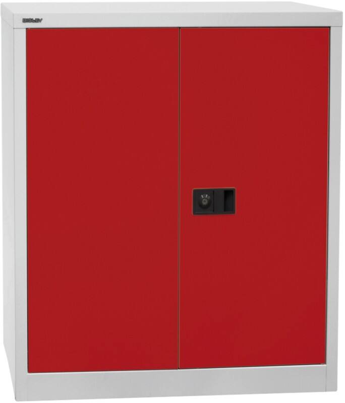 Bisley Universal Flügeltürenschrank Stahl 1 Fachboden abschließbar 914 x 400 x 1.000 mm Hellgrau, Rot
