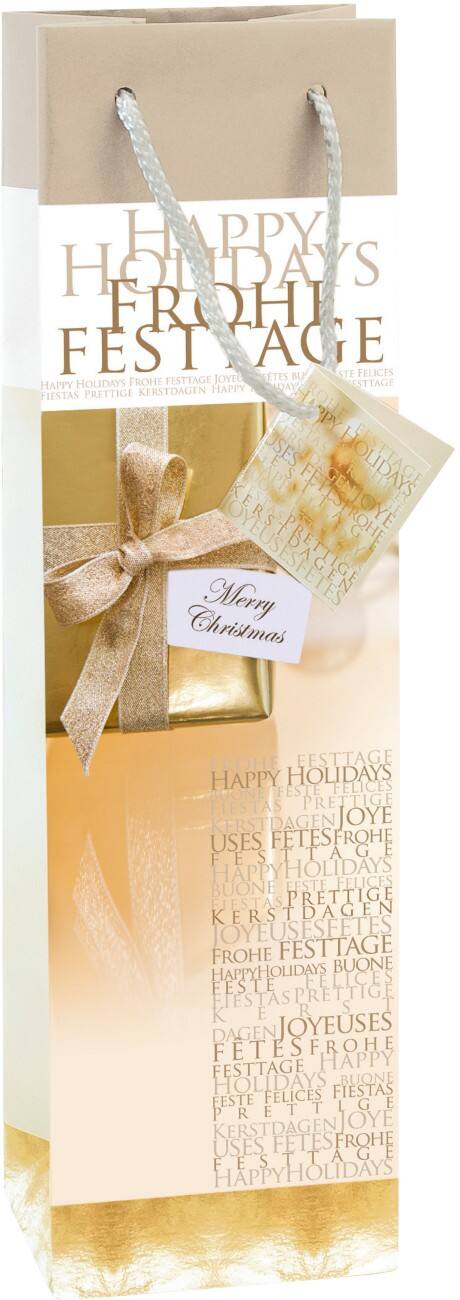 Sigel Flaschentragebeutel Golden Shimmer Beige 10 x 35 x 8 cm 5 Stück