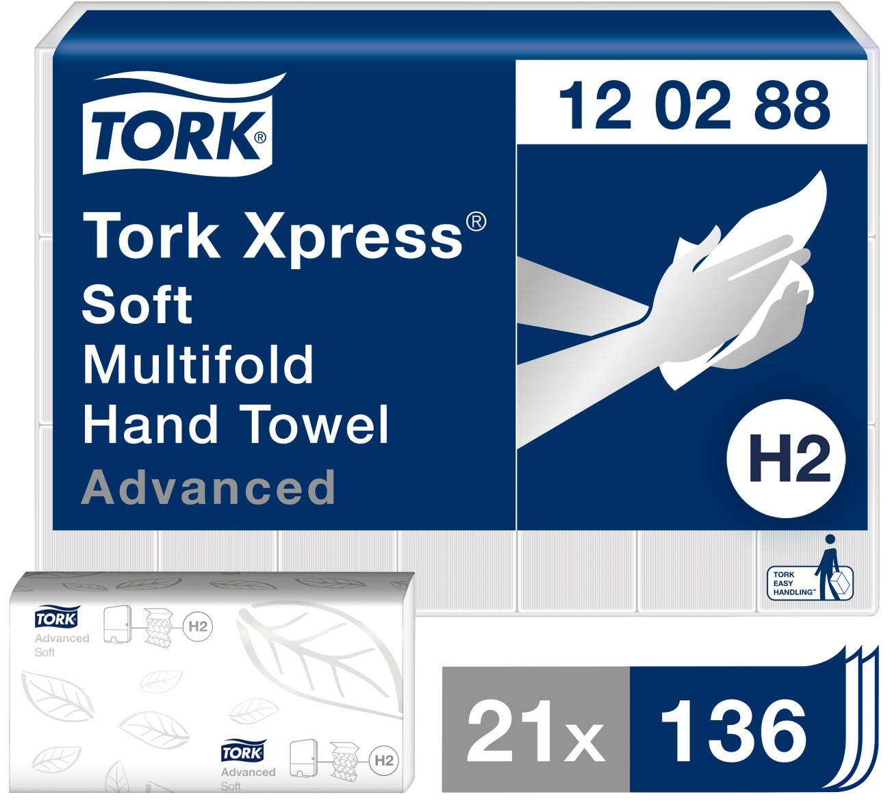 Tork Falthandtücher H2 Xpress Advanced 2-lagig M-falz Weiß 21 Stück à 136 Blatt