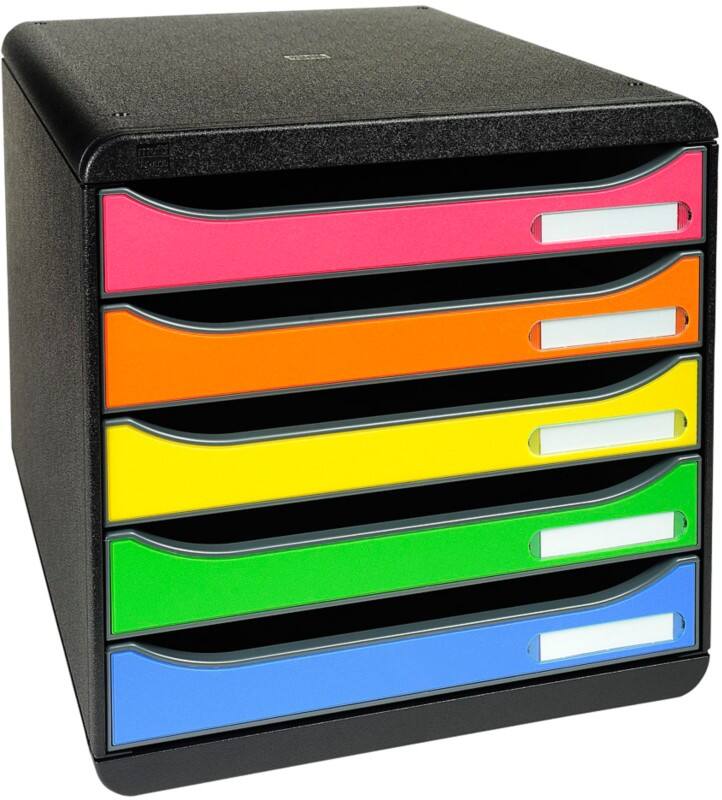 Exacompta Big Box Plus Classic Schubladenbox PS (Polystyrol) Mehrfarbig, Schwarz 5 Schübe 27,8 x 34,7 x 27,1 cm DIN A4+