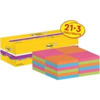 Post-it Super Sticky Notes Haftnotizen 76 x 76 mm Farbig sortiert 90 Blatt Vorteilspack 21 Blöcke + 3 GRATIS