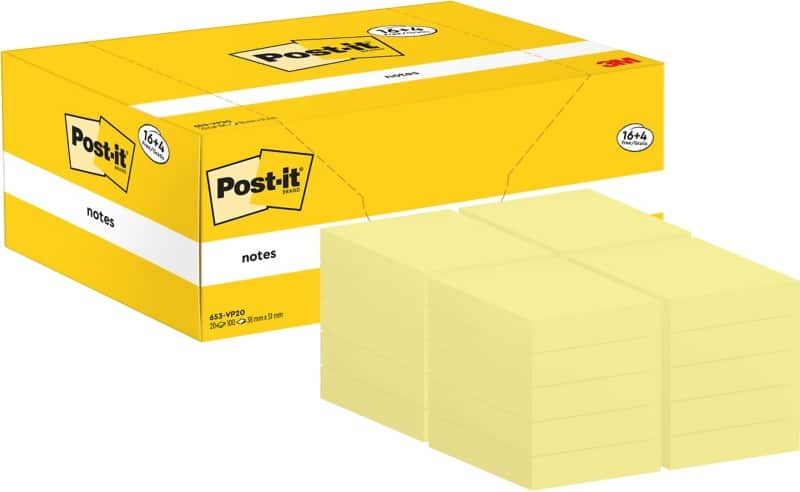 Post-it Haftnotizen 38 x 51 mm Kanariengelb 100 Blatt 16 Blöcke + 4 Gratis