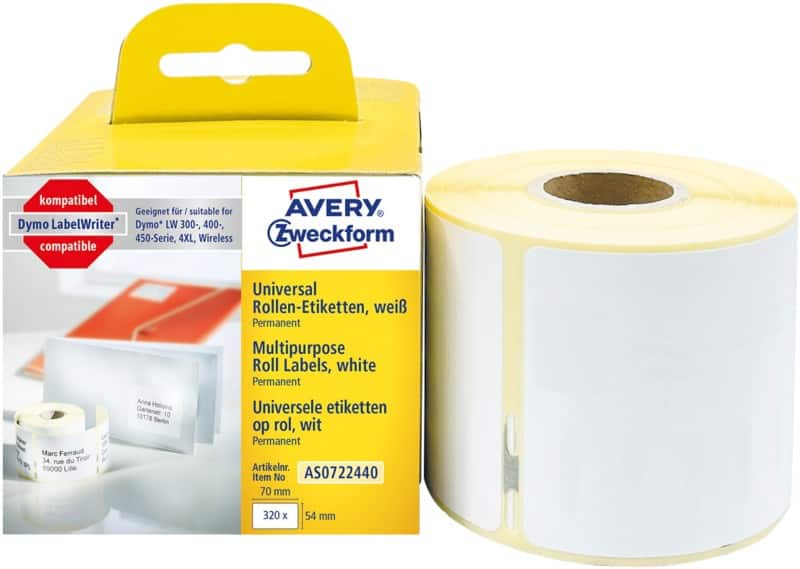 AVERY Zweckform Universaletiketten AS0722440 Selbsthaftend Weiß 54 x 70 mm  1 Rolle à 320 Etiketten