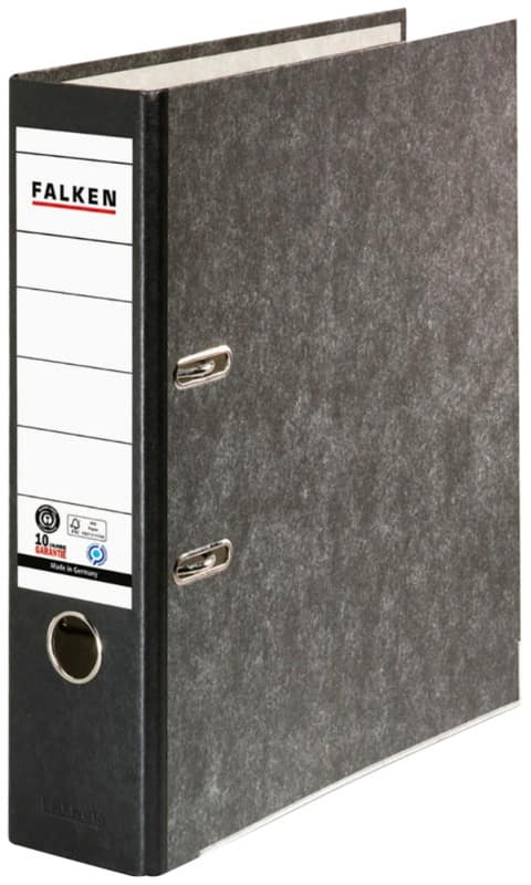 Falken Breit Ordner DIN A4 80 mm Schwarz 2 Ringe 80024136 Pappkarton Wolkenmarmor
