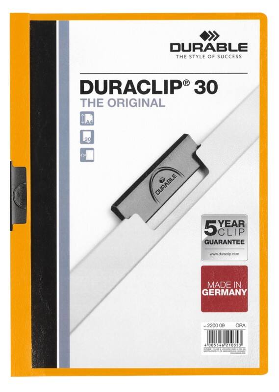 DURABLE Duraclip Klemmmappe 30 Blatt DIN A4 Orange