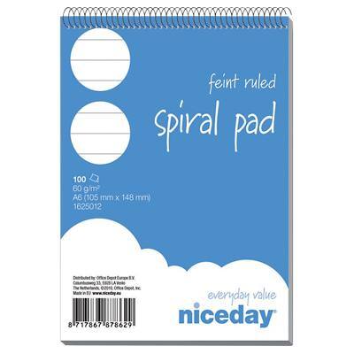 Niceday Spiral-Notizblock DIN A6 Liniert 105 x 148 mm Blau, Weiß 5 Stück à 100 Blatt 5 Stück à 100 Blatt