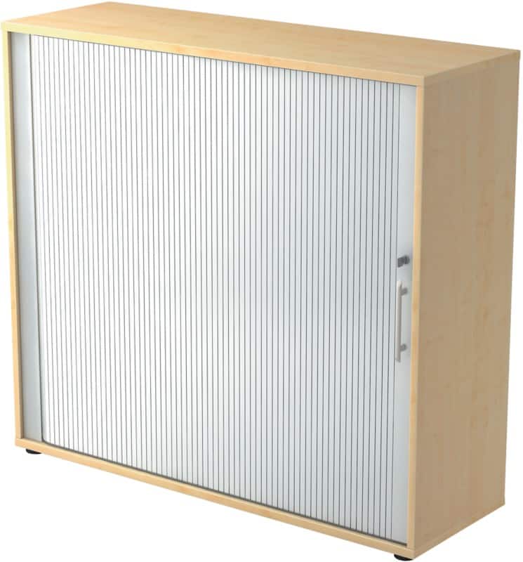 Hammerbacher Rollladenschrank Melaminharzbeschichtete Spanplatte 2 Fachböden abschließbar 1.200 x 400 x 1.100 mm Braun, Silber