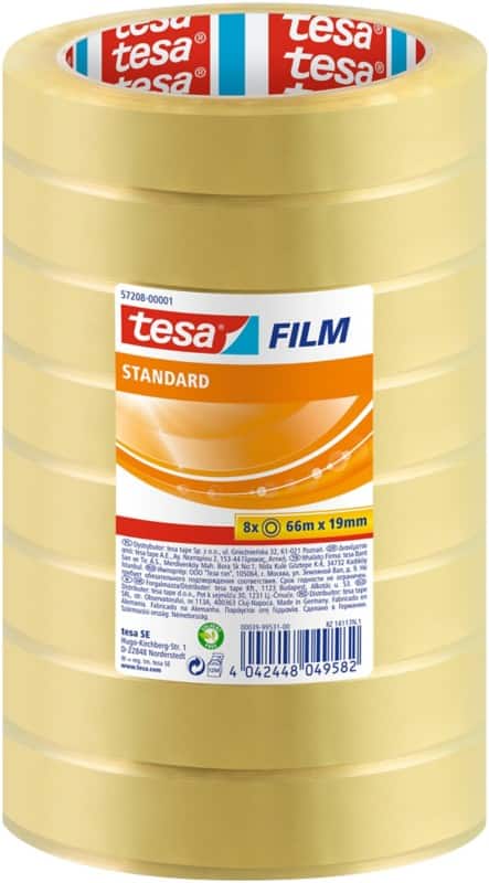 tesa Verpackungsklebeband tesafilm Standard 57208 Transparent 19 mm (B) x 66 m (L) PP (Polypropylen)  8 Rollen