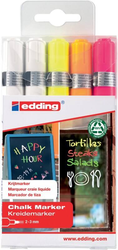 edding 4095 Non-permanent Kreidemarker Farbig sortiert Mittel Rundspitze  5 Stück