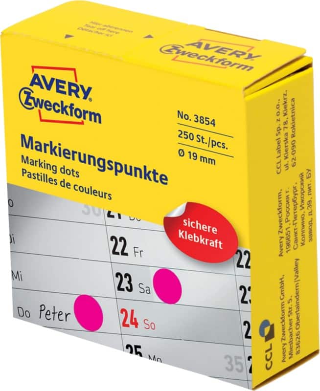 AVERY Zweckform Markierungspunkte 3854 Selbsthaftend Magenta 250 Stück