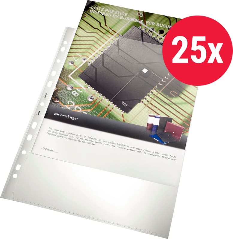 Bene Prospekthüllen  DIN A4 Glasklar Transparent 140 Mikron PP (Polypropylen) Öffnung oben 11 Löcher 25 Stück