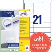 AVERY Zweckform UltraGrip Laser Etikett 3670 Ja DIN A4 Weiß 64 x 36 mm 100 Blatt à 21 Etiketten