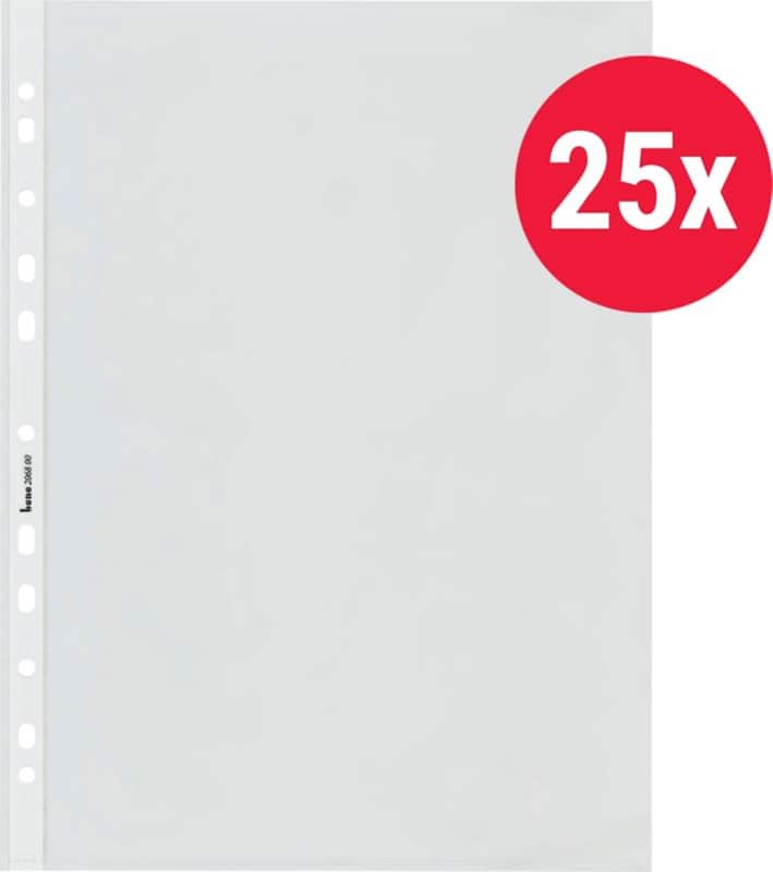 Bene Prospekthüllen  DIN A4 Glasklar Transparent 100 Mikron PP (Polypropylen) Öffnung oben 11 Löcher 25 Stück