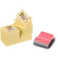 Post-it Super Sticky Z-Notes Haftnotizen 76 x 76 mm gelb Vorteilspack 16 Blöcke à 90 Blatt mit GRATIS Spender