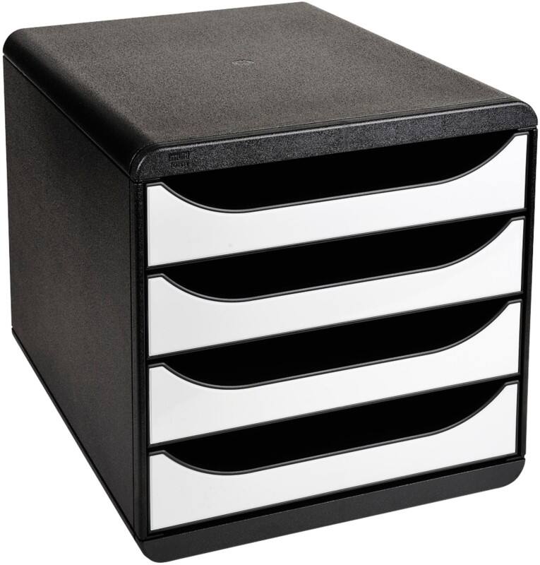 Exacompta Schubladenbox PS (Polystyrol) Schwarz, Weiß 4 Schübe 26,7 x 34,7 x 27,8 cm DIN A4