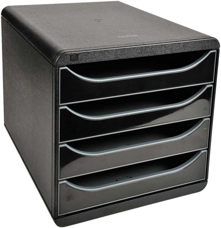 Exacompta Ablagebox PS (Polystyrol) Schwarz 4 Schübe 26,7 x 34,7 x 27,8 cm DIN A4