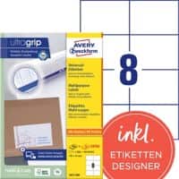 AVERY Zweckform UltraGrip Laser Universaletiketten 3427-200 Ja DIN A4 Weiß 105 x 74 mm 220 Blatt à 8 Etiketten