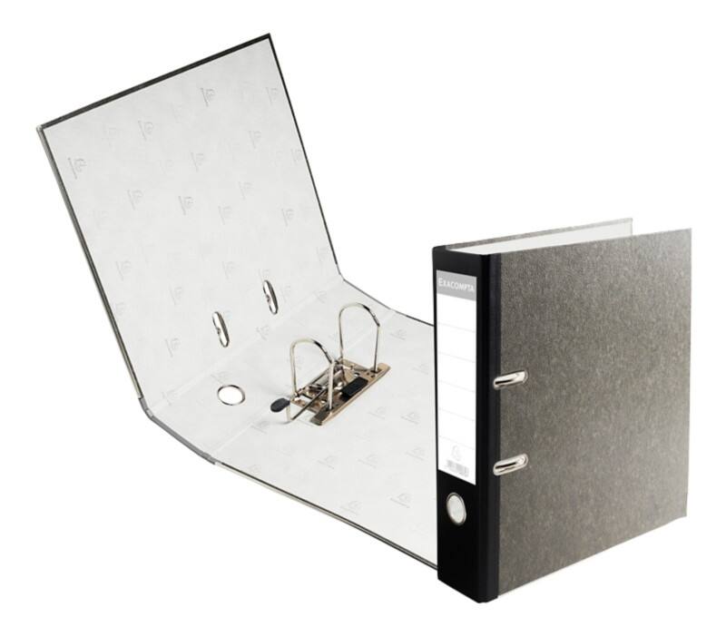 Exacompta Prem Touch Ordner Breit DIN A4 80 mm Schwarz 2 Ringe Pappkarton Wolkenmarmor Hochformat