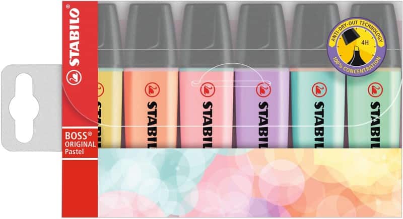 STABILO BOSS ORIGINAL Textmarker Farbig sortiert Mittel Keilspitze 2 - 5 mm 6 Stück