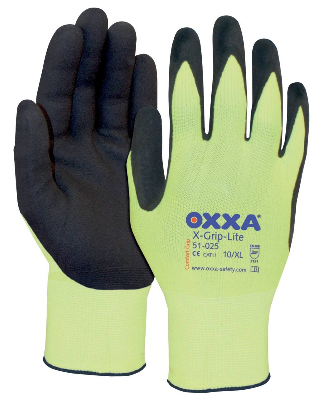 Oxxa Handschuhe X-Grip-Lite Nylon, Latex Größe L Schwarz, Gelb 2 Stück