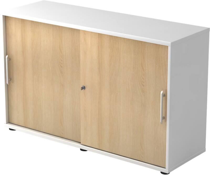 Hammerbacher Schiebetürenschrank Spanplatte 1 Fachboden abschließbar 1.200 x 400 x 748 mm Braun, Weiß