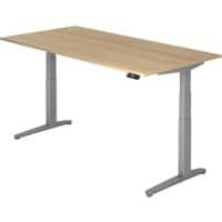 Hammerbacher Elektrisch Höhenverstellbar Sitz-Stehschreibtisch Rechteckig Eiche Holz Silber T-Fuß 2.000 x 1.000 x 720 mm