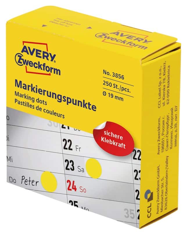 AVERY Zweckform Markierungspunkte 3856 Selbsthaftend Gelb 250 Stück