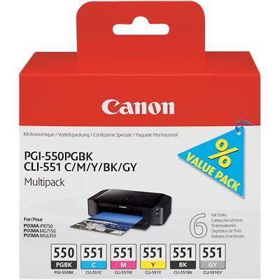 Canon PGI-550/CLI-551 Original Tintenpatrone Schwarz, Grau, Cyan, Magenta, Gelb Multipack 6 Stück