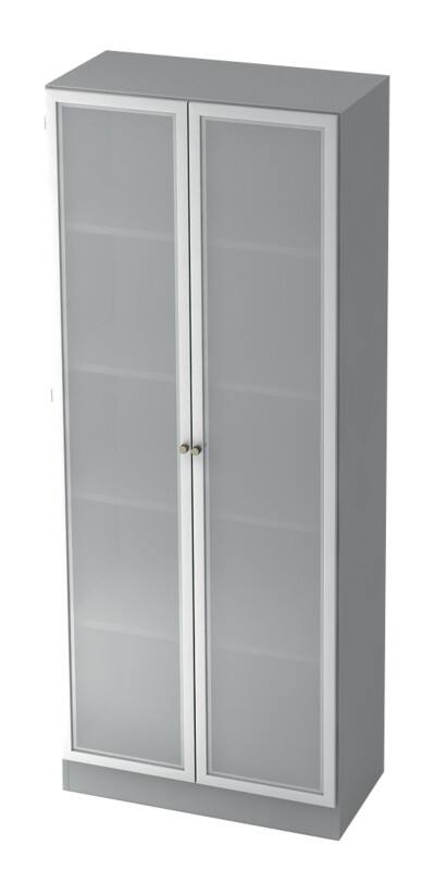 Hammerbacher Glastürenschrank Melaminharzbeschichtete Spanplatte, Milchglas 5 Fachböden 800 x 420 x 2.004 mm Grau, Silber